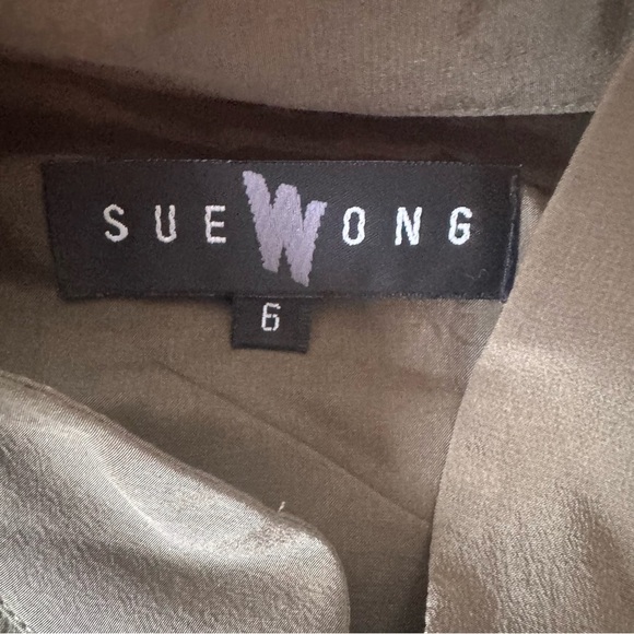 Sue Wong Size 6 Silk Kimono Jacket Olive Green Embroidered Floral Evening Coat - Picture 3 of 12